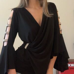 Crystal Embellished V-Neck Blouse